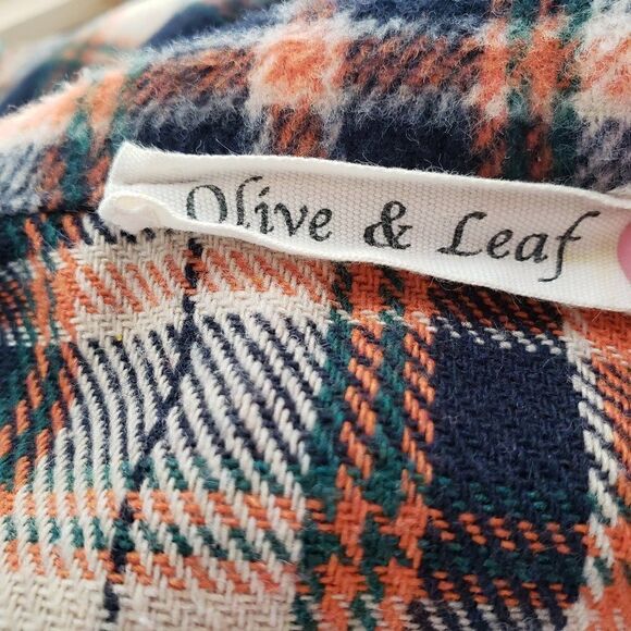Olive & Leaf Plaid Flannel Shirt Shacket Size Womens S Gray Orange Snap Front - Picture 6 of 7